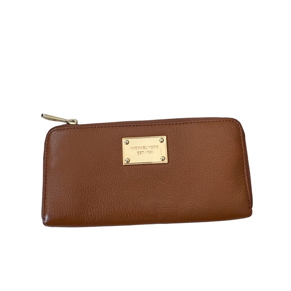Michael Kors Jet Set Continental Wallet Brown Luggage Classic Leather Brass Zip